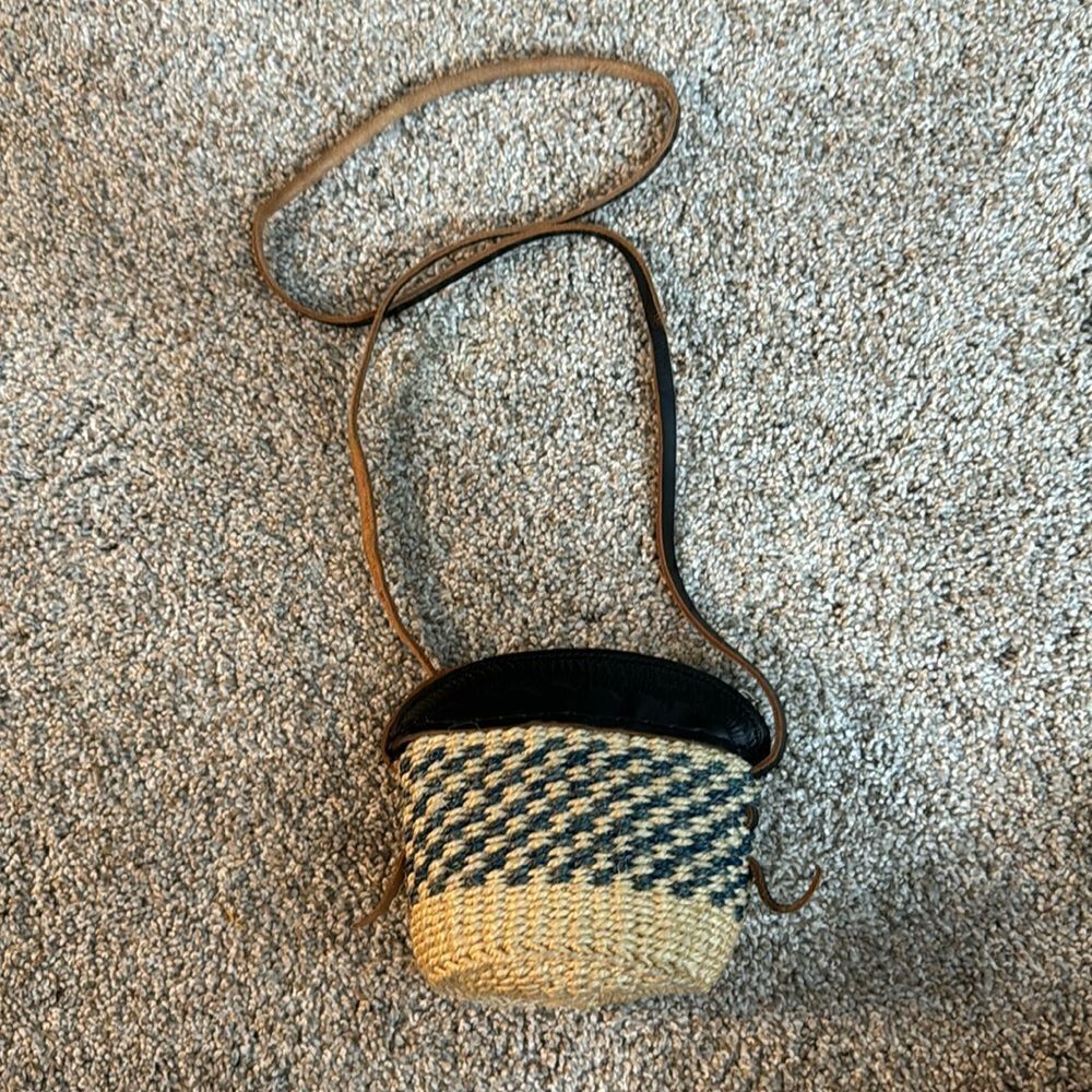 Handmade Crossbody Bag Fair Trade Blue Sisal Woven Purse